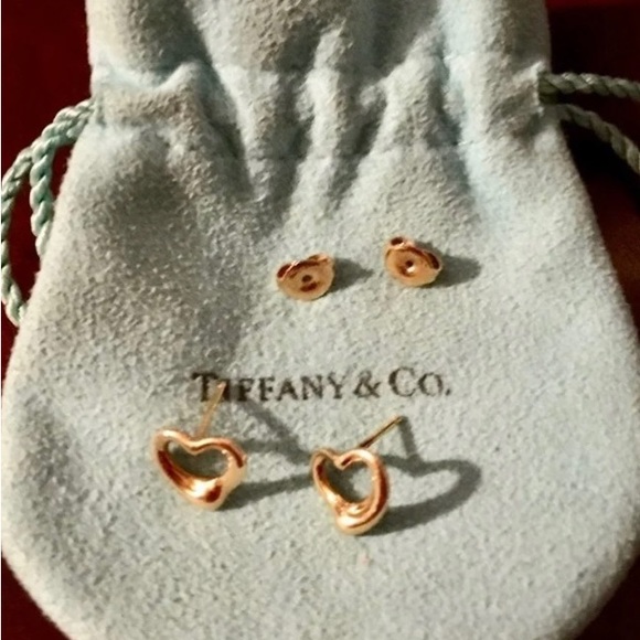 EUC Tiffany & Co 18KT Gold Open Heart Elsa Peretti Stud Earrings - Picture 3 of 4